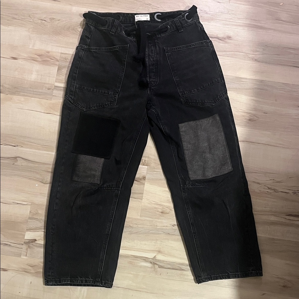 Free People Black Patchwork Jeans